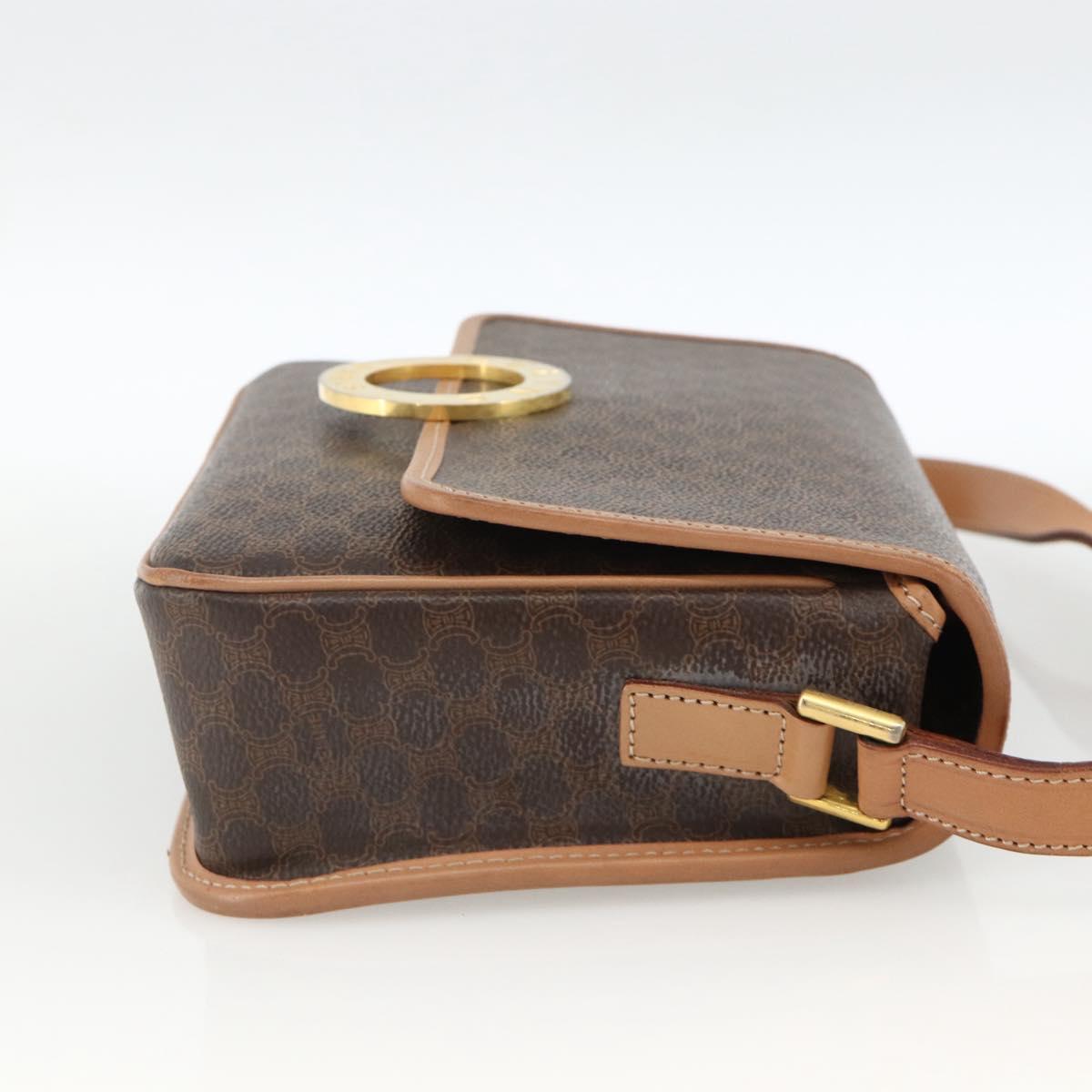 CELINE Macadam Canvas Circle Shoulder Bag PVC Leather Brown Gold Auth YKZ723A