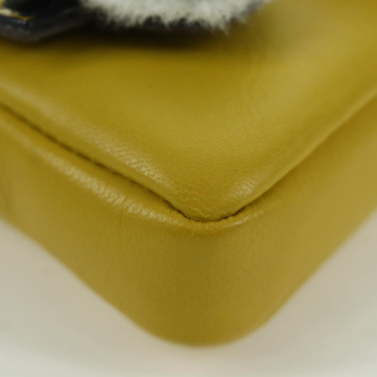 FENDI Monster Micro Bucket Shoulder Bag Leather 2way Yellow Silver Auth YKZ725A