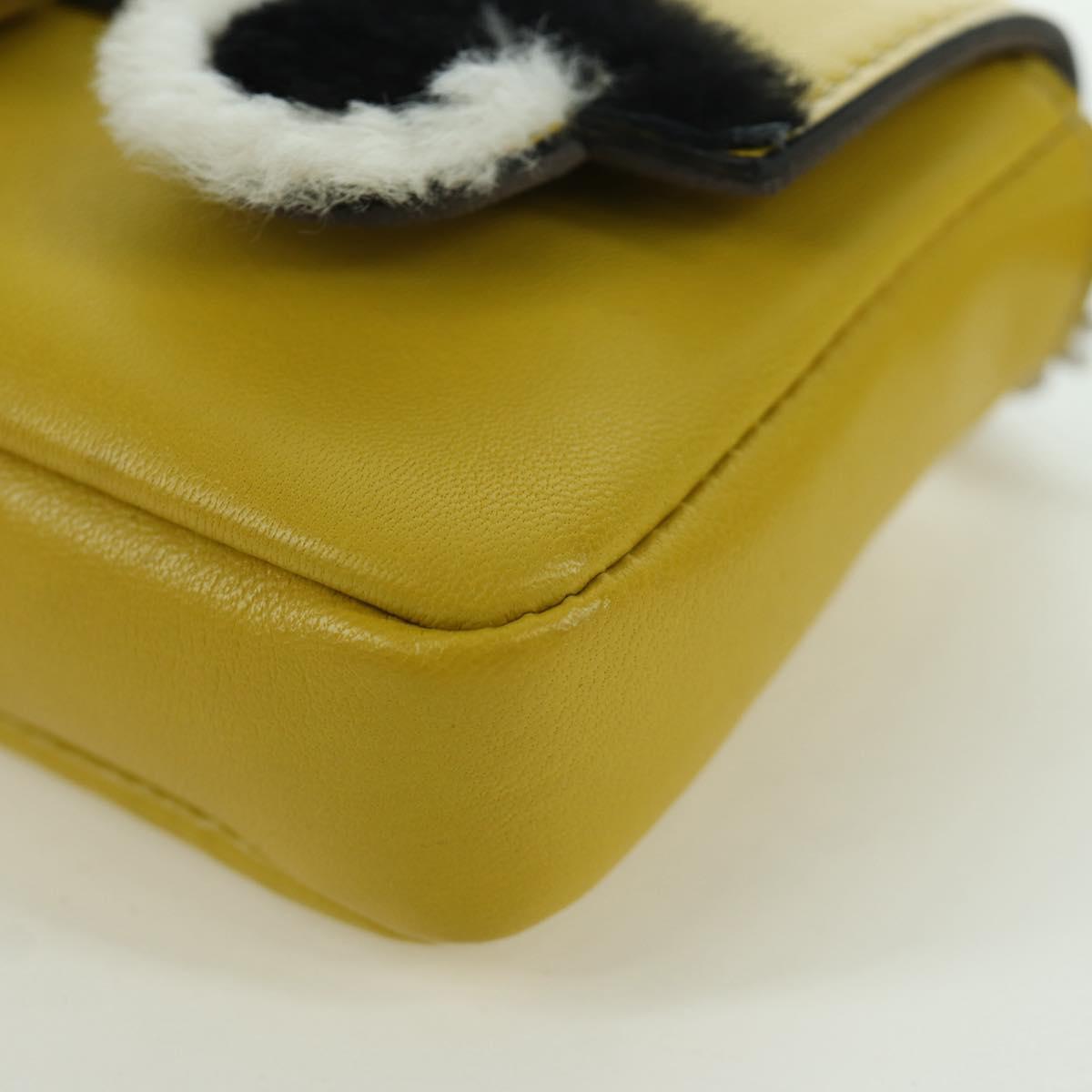 FENDI Monster Micro Bucket Shoulder Bag Leather 2way Yellow Silver Auth YKZ725A