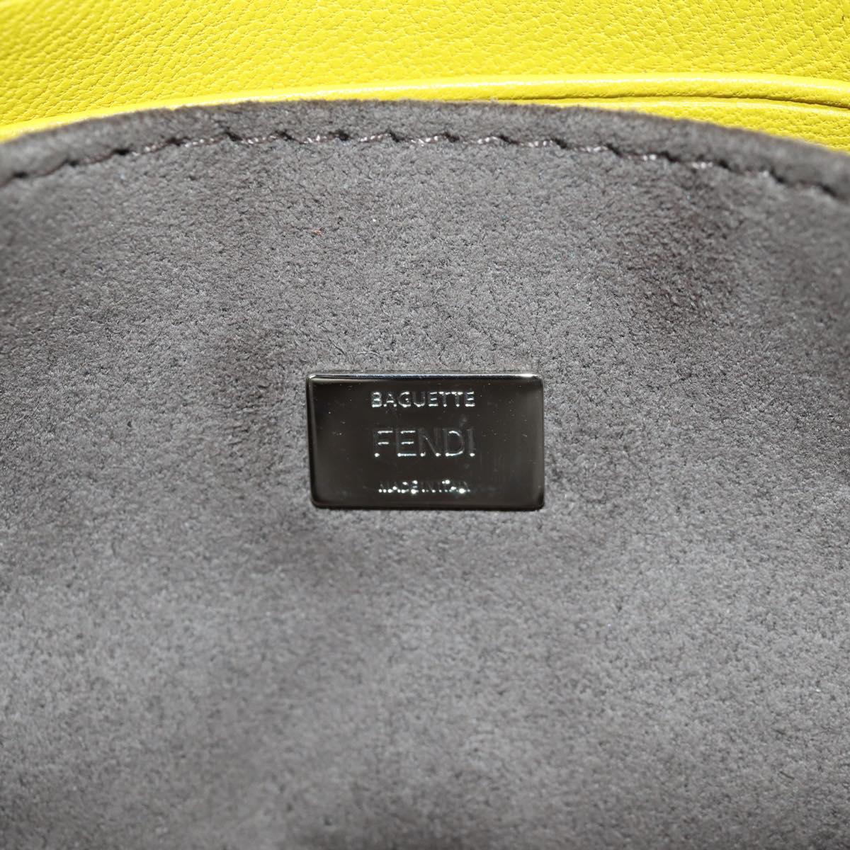 FENDI Monster Micro Bucket Shoulder Bag Leather 2way Yellow Silver Auth YKZ725A