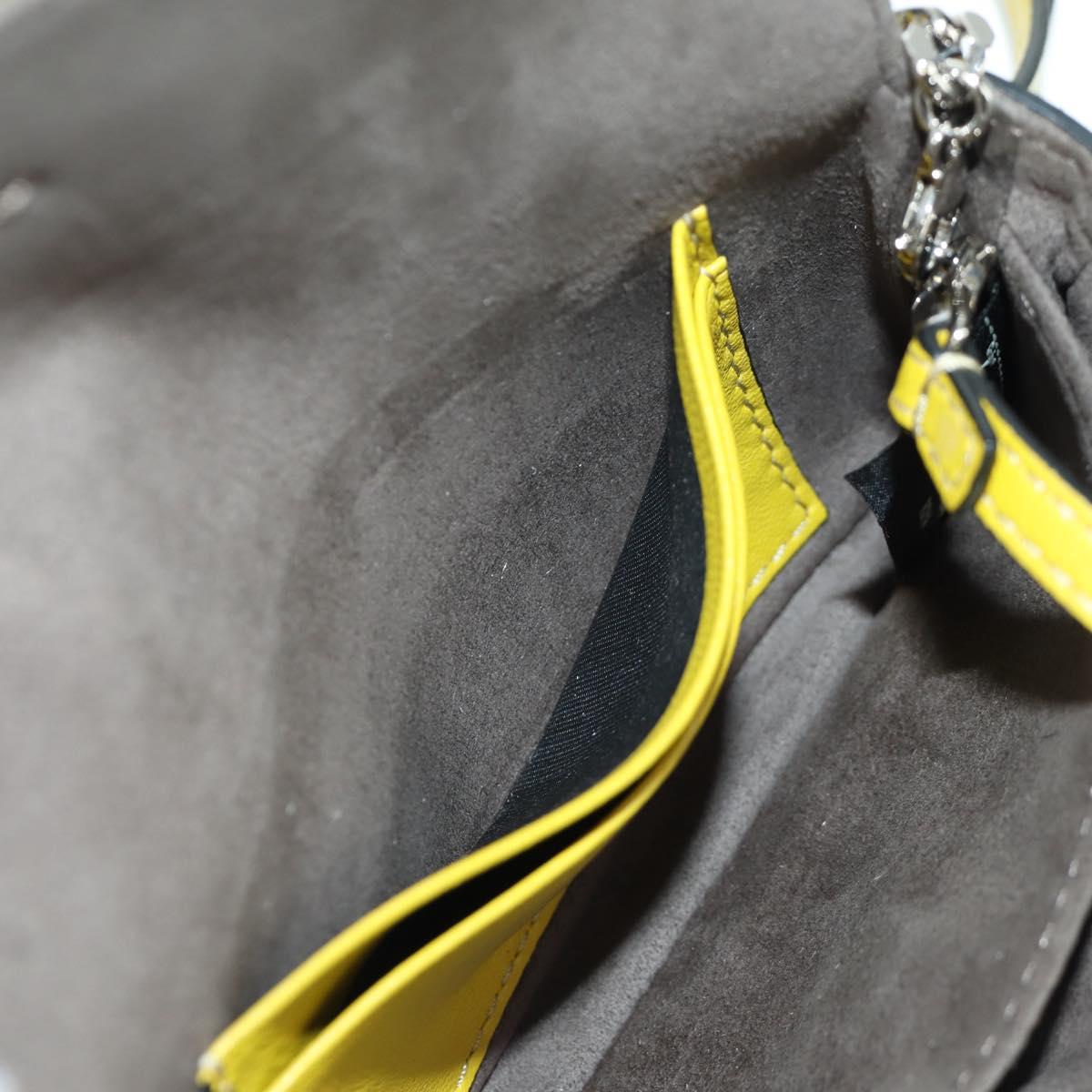 FENDI Monster Micro Bucket Shoulder Bag Leather 2way Yellow Silver Auth YKZ725A
