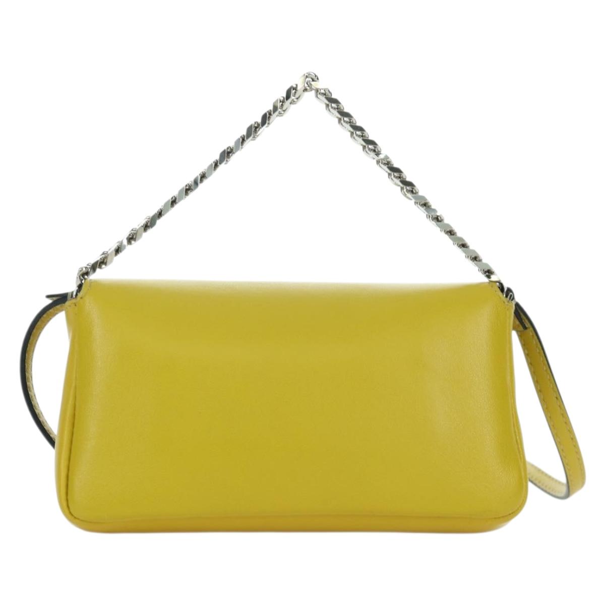 FENDI Monster Micro Bucket Shoulder Bag Leather 2way Yellow Silver Auth YKZ725A