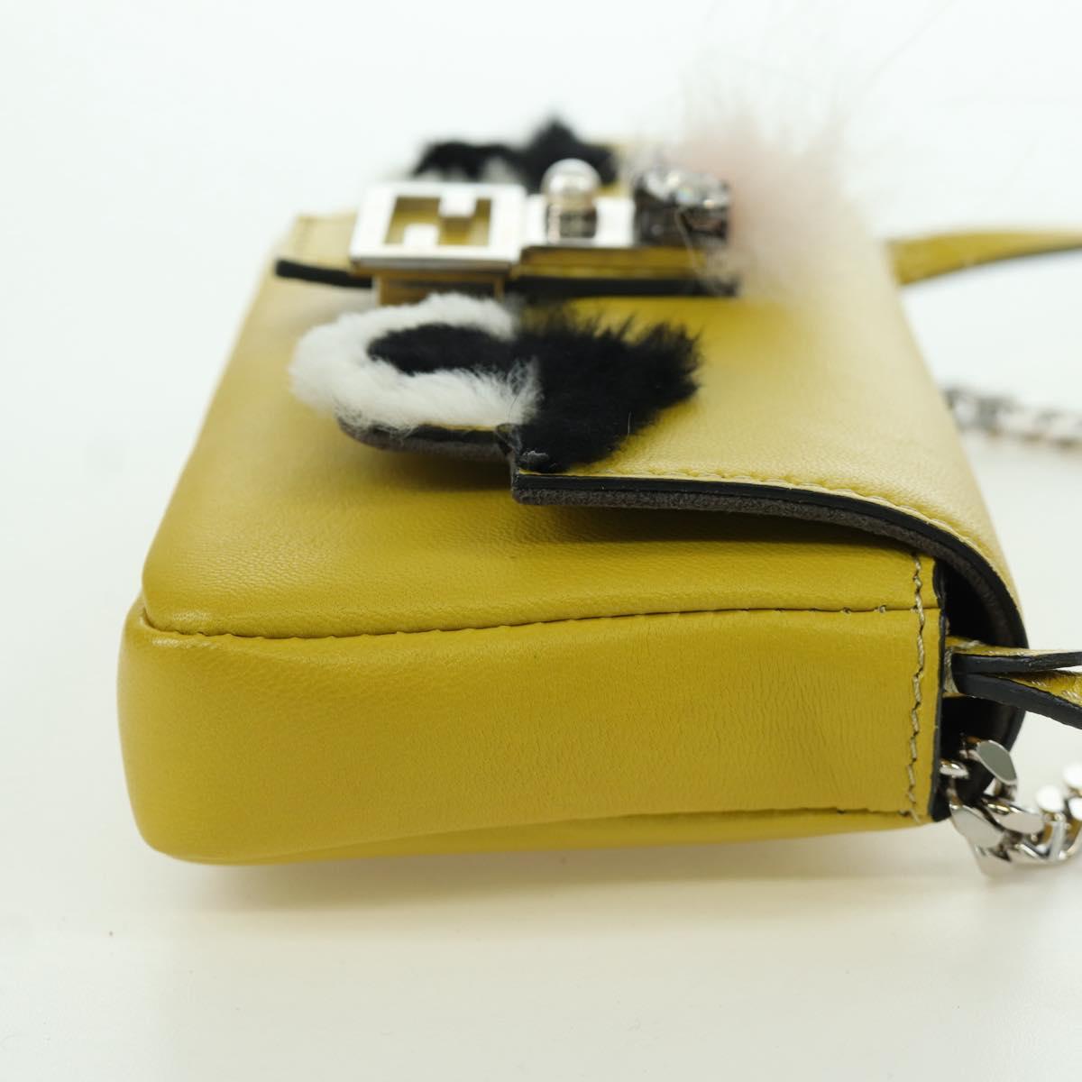 FENDI Monster Micro Bucket Shoulder Bag Leather 2way Yellow Silver Auth YKZ725A