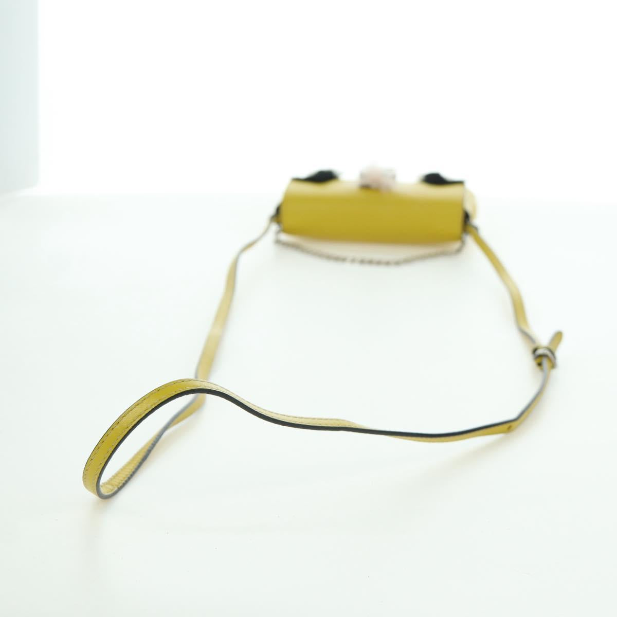 FENDI Monster Micro Bucket Shoulder Bag Leather 2way Yellow Silver Auth YKZ725A