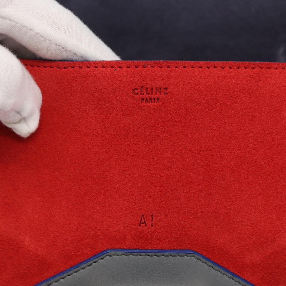 CELINE Clutch Bag Leather Navy Silver Auth YKZ733A