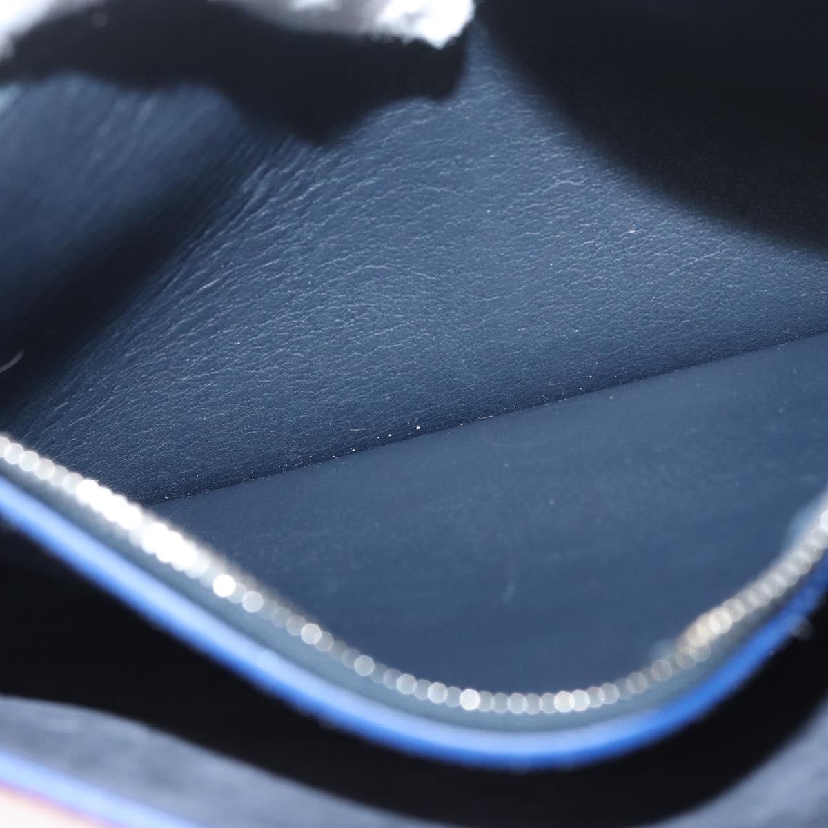 CELINE Clutch Bag Leather Navy Silver Auth YKZ733A