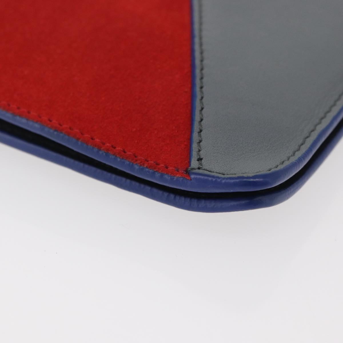 CELINE Clutch Bag Leather Navy Silver Auth YKZ733A