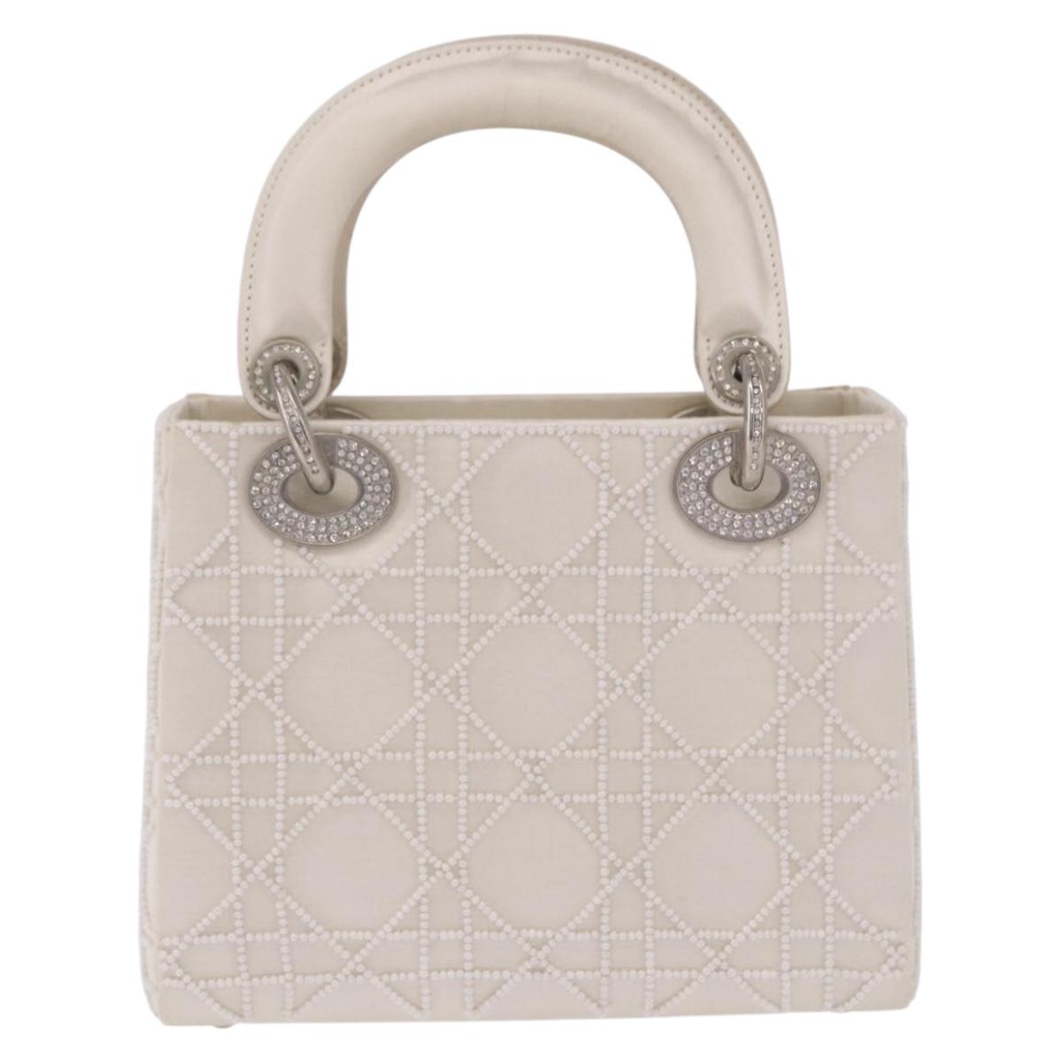 Christian Dior Canage Lady Dior Hand Bag Satin Champagne Gold Auth YKZ738SAM