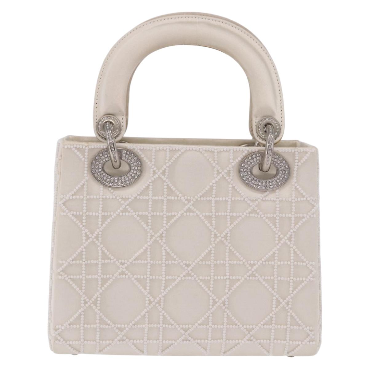 Christian Dior Canage Lady Dior Hand Bag Satin Champagne Gold Auth YKZ738SAM