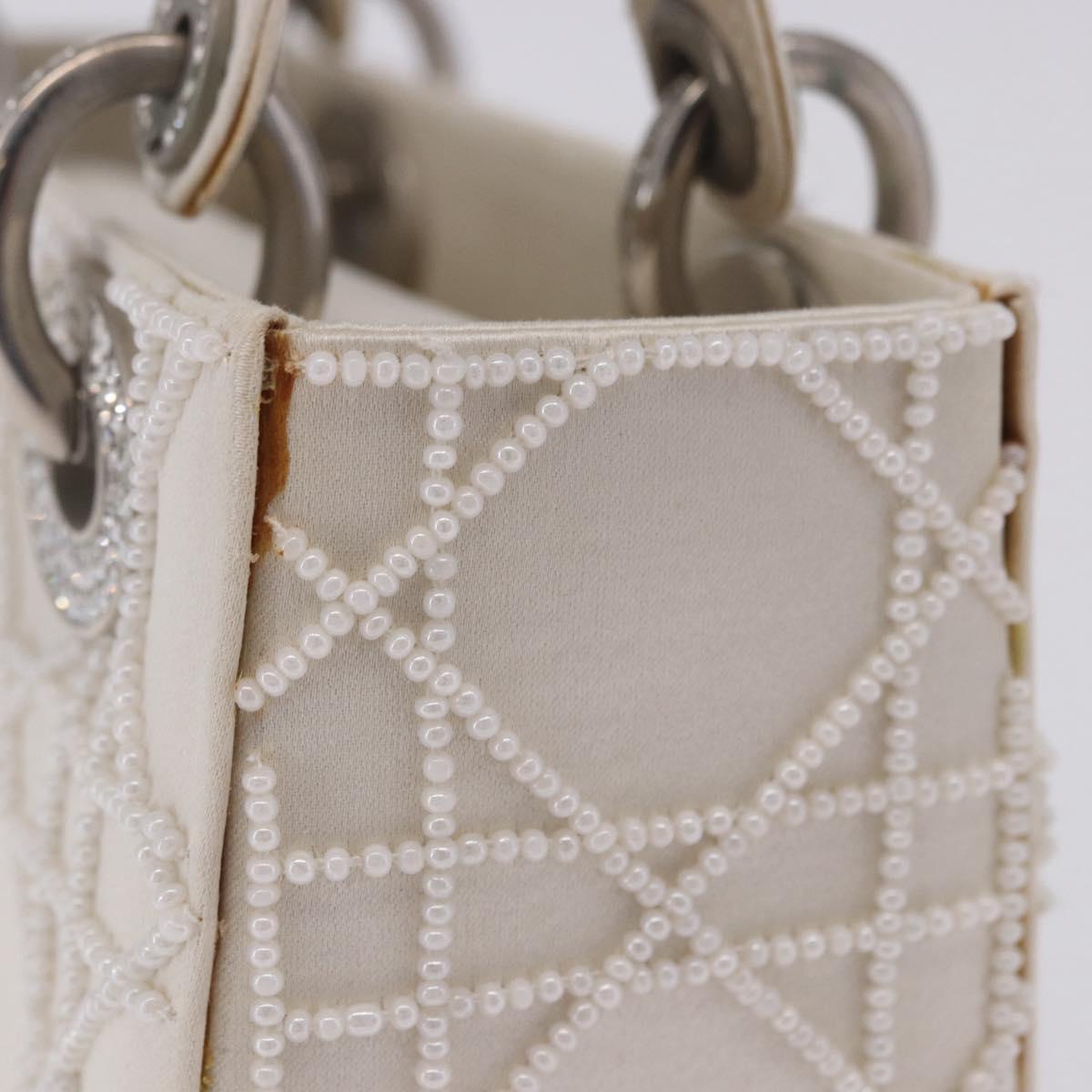 Christian Dior Canage Lady Dior Hand Bag Satin Champagne Gold Auth YKZ738SAM