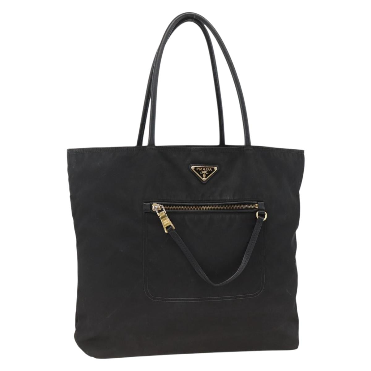 PRADA Tote Bag Nylon Black Gold Auth YKZ773