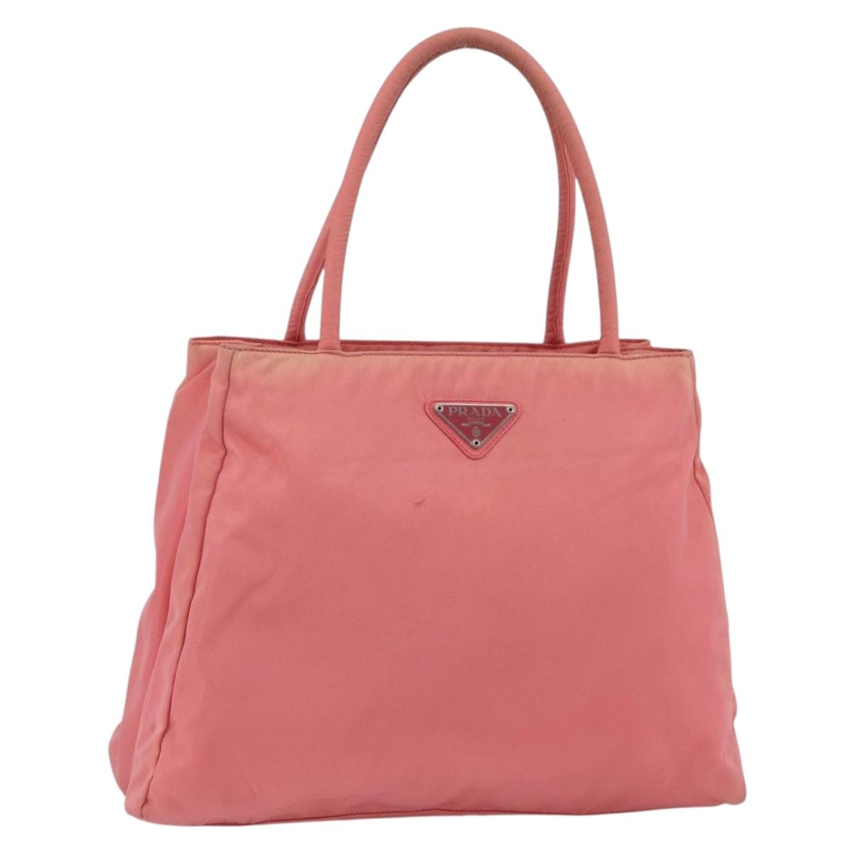 PRADA Tote Bag Nylon Pink Silver Auth YKZ774