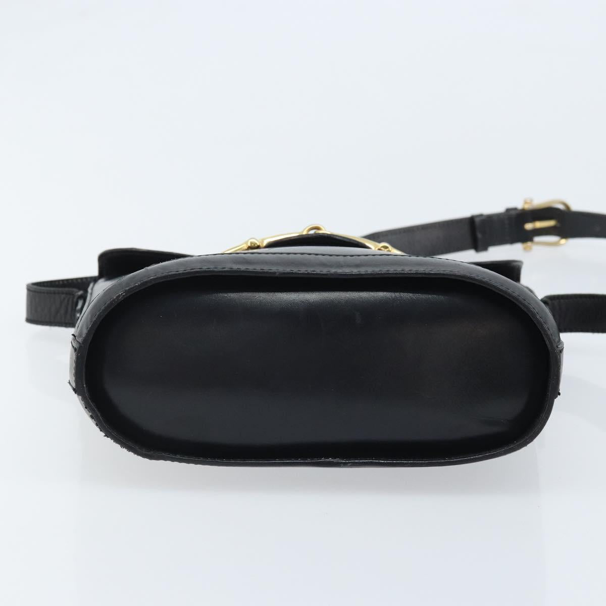 CELINE Horsebit Shoulder Bag Leather Black Gold Auth YKZ776A