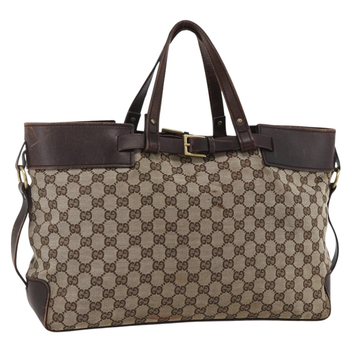 GUCCI GG Canvas Hand Bag Beige Gold 106251 Auth YKZ778