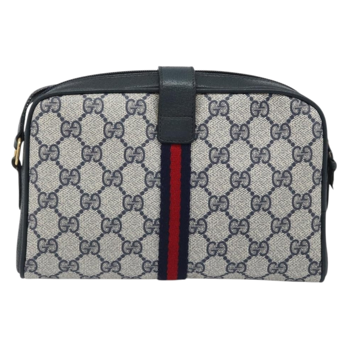 GUCCI GG Supreme Sherry Line Shoulder Bag PVC Navy Gold 10 02 055 Auth YKZ781