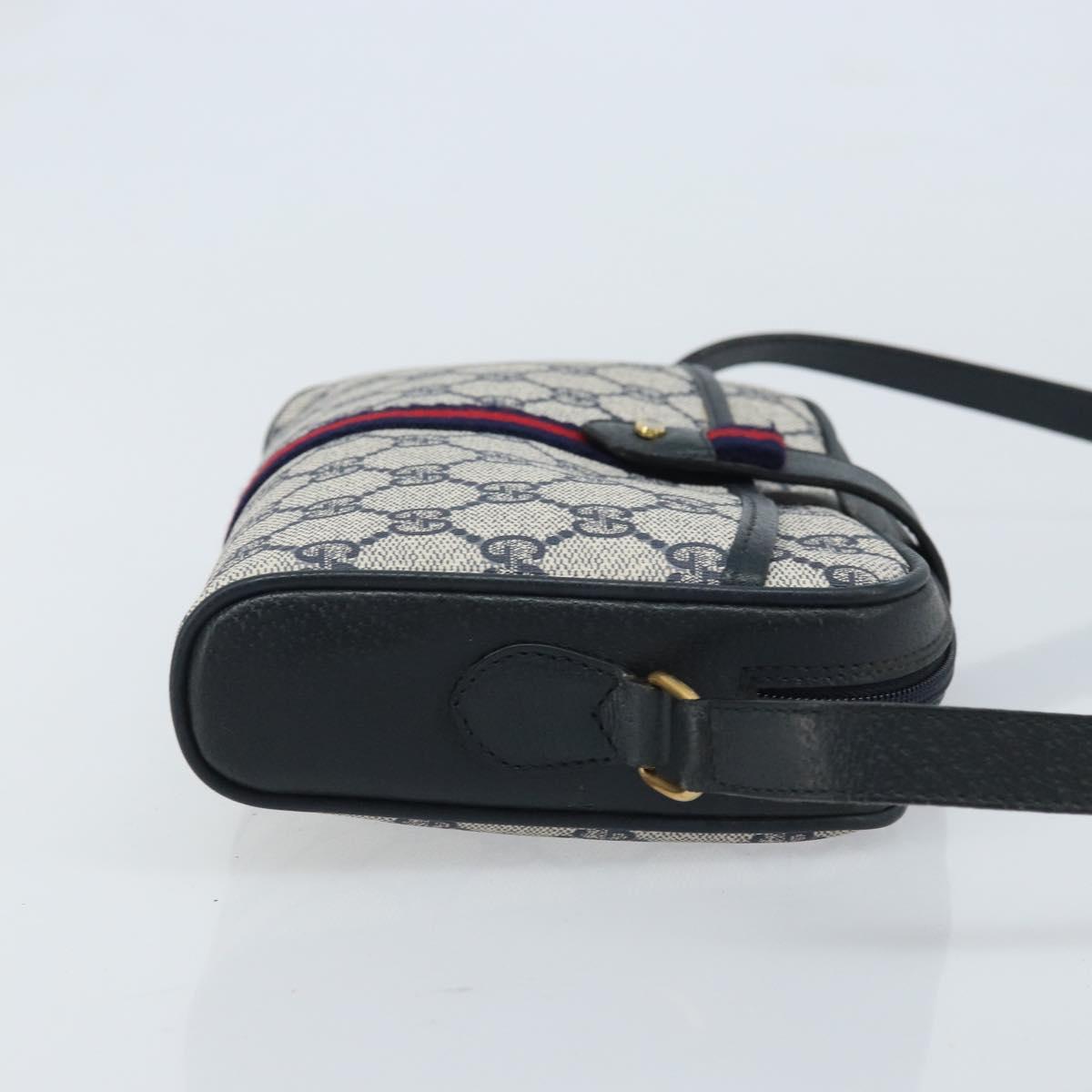 GUCCI GG Supreme Sherry Line Shoulder Bag PVC Navy Gold 10 02 055 Auth YKZ781