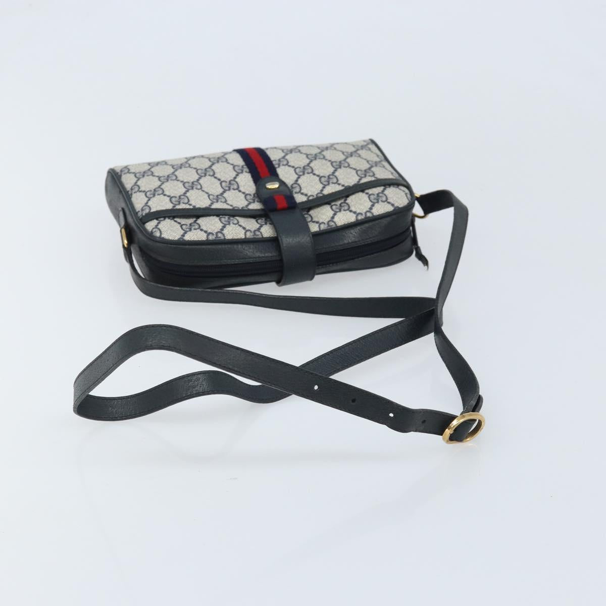 GUCCI GG Supreme Sherry Line Shoulder Bag PVC Navy Gold 10 02 055 Auth YKZ781