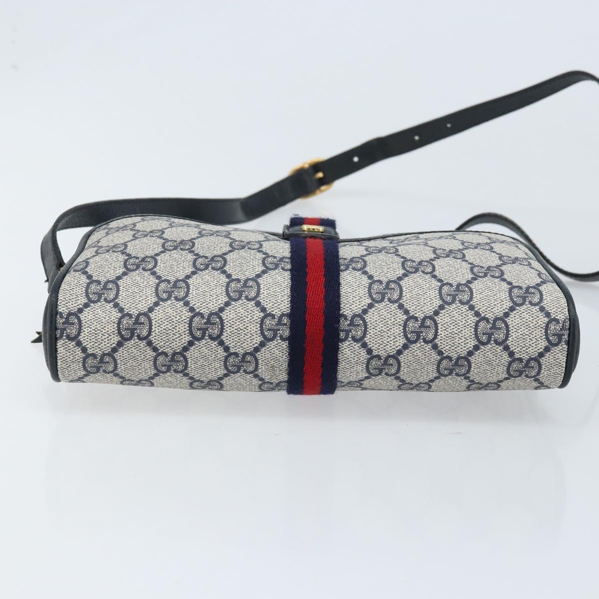 GUCCI GG Supreme Sherry Line Shoulder Bag PVC Navy Gold 10 02 055 Auth YKZ781