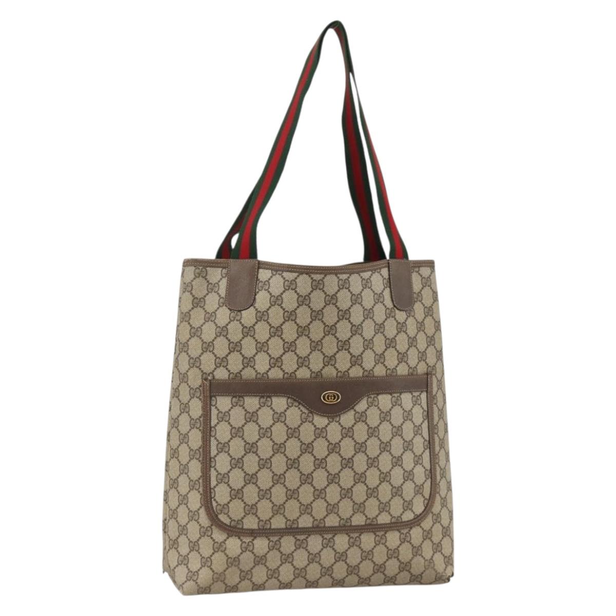 GUCCI GG Supreme Web Sherry Line Tote Bag PVC Beige Gold 39 02 003 Auth YKZ784
