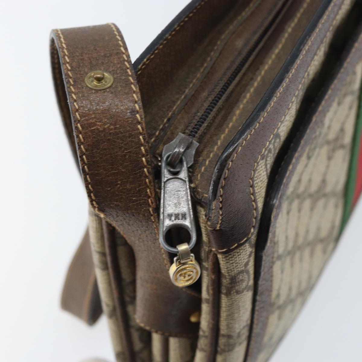 GUCCI GG Supreme Web Sherry Line Shoulder Bag PVC Beige Gold 010 378 Auth YKZ785