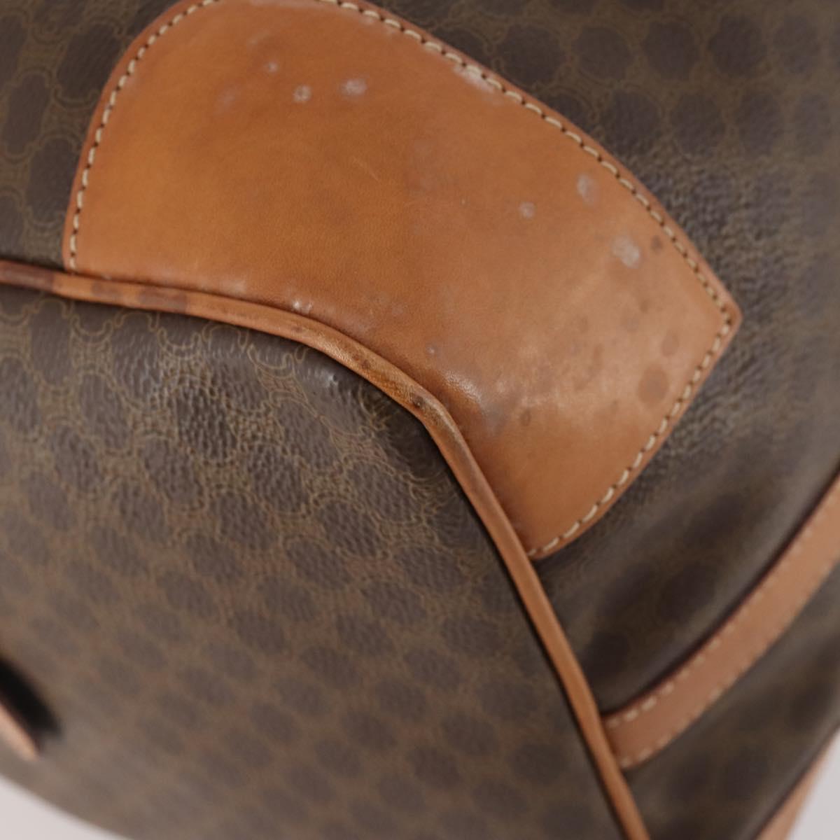 CELINE Macadam Canvas Boston Bag PVC Leather Brown Gold Auth YKZ788