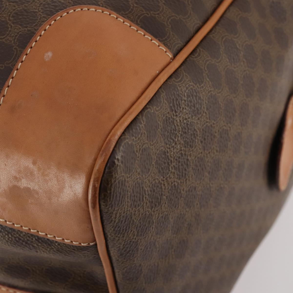 CELINE Macadam Canvas Boston Bag PVC Leather Brown Gold Auth YKZ788