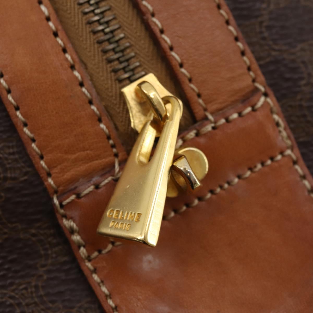 CELINE Macadam Canvas Boston Bag PVC Leather Brown Gold Auth YKZ788