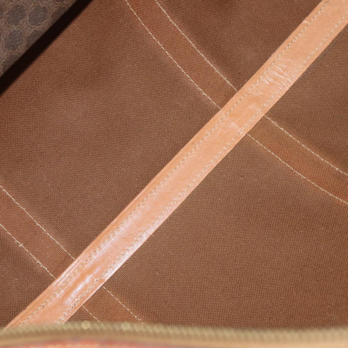 CELINE Macadam Canvas Boston Bag PVC Leather Brown Gold Auth YKZ788