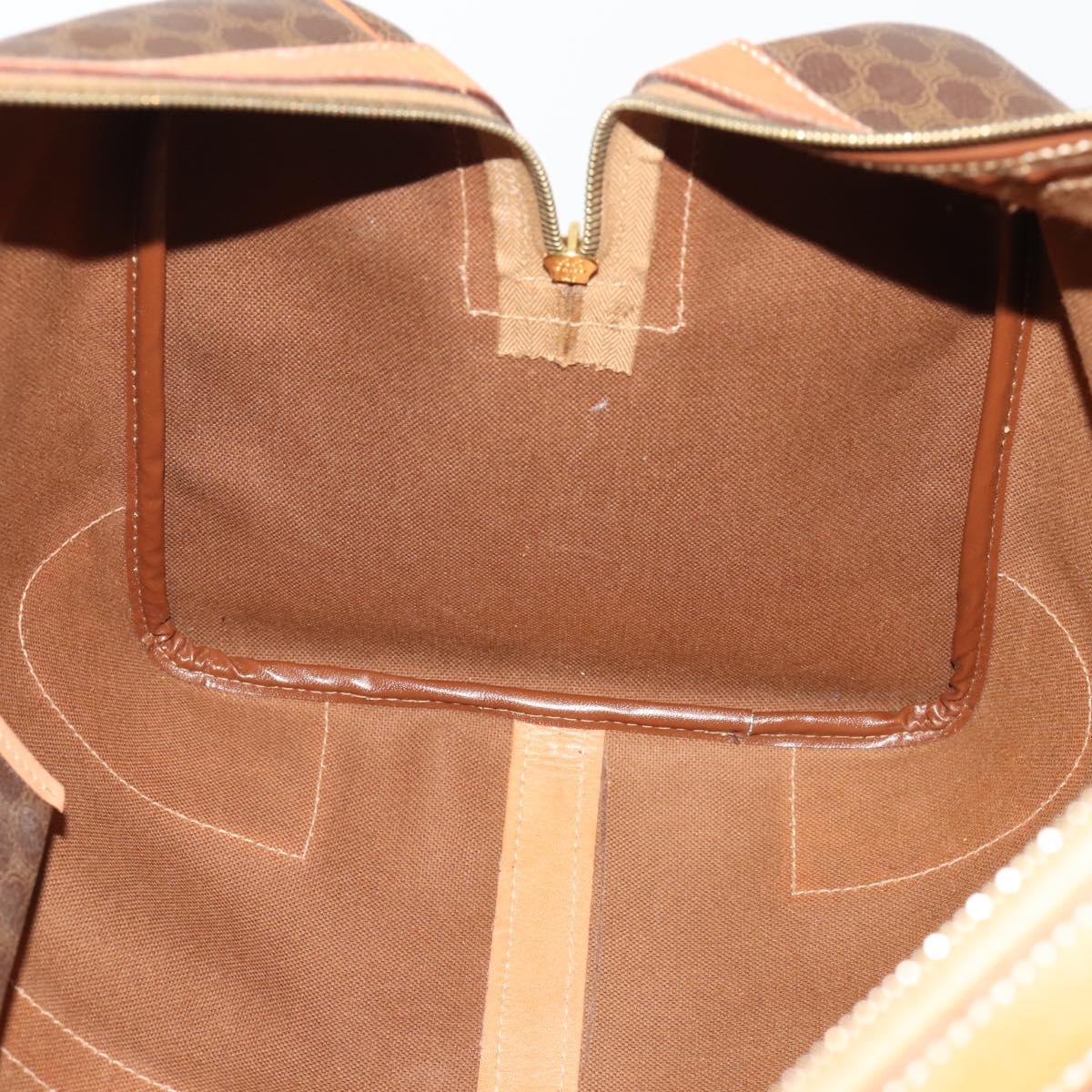 CELINE Macadam Canvas Boston Bag PVC Leather Brown Gold Auth YKZ788