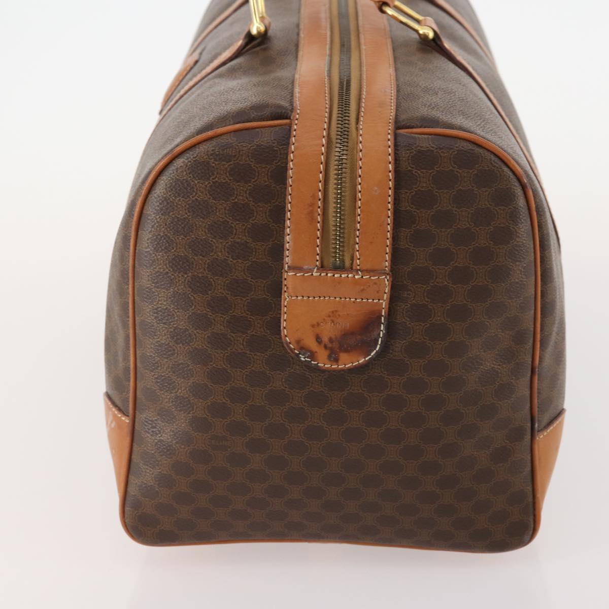 CELINE Macadam Canvas Boston Bag PVC Leather Brown Gold Auth YKZ788