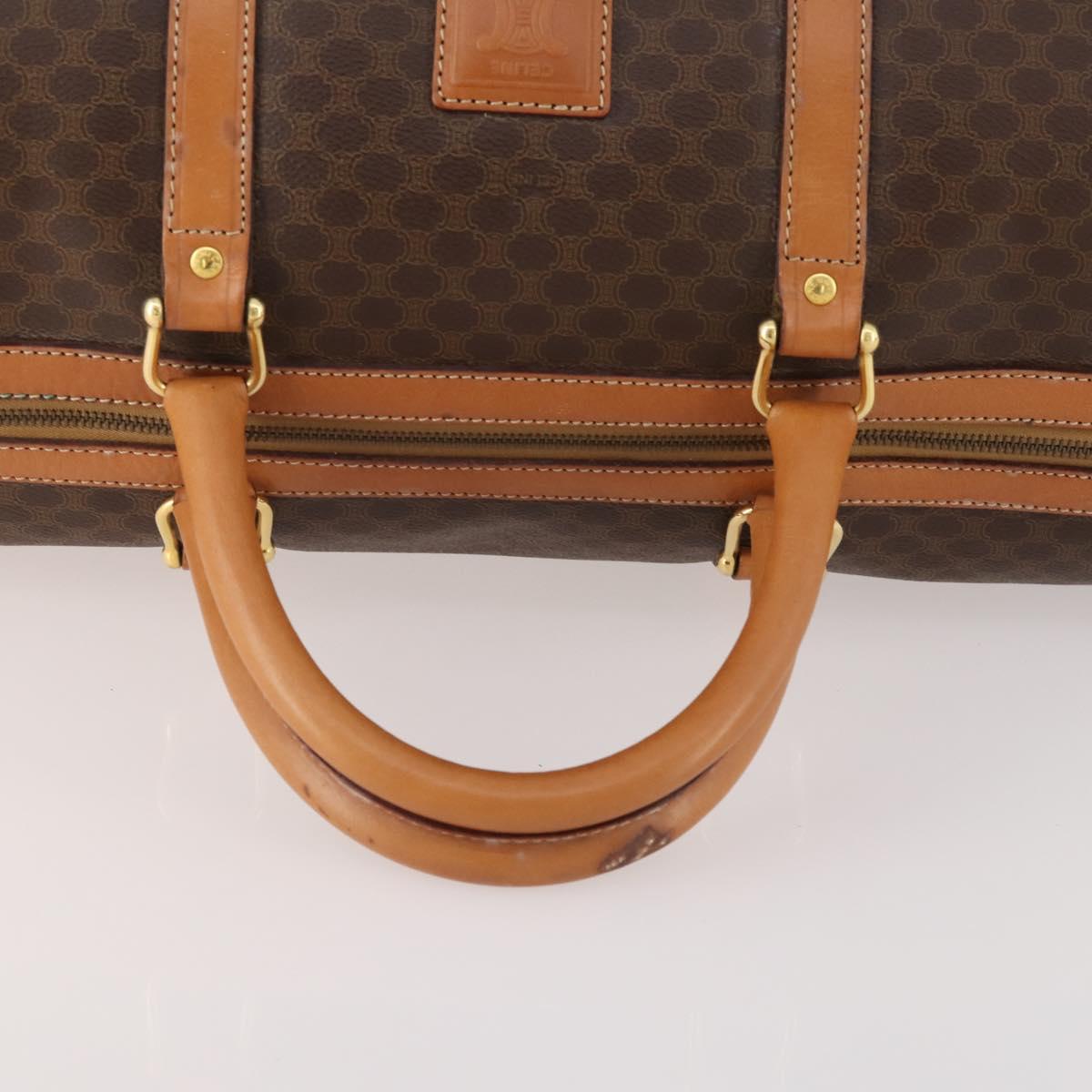 CELINE Macadam Canvas Boston Bag PVC Leather Brown Gold Auth YKZ788