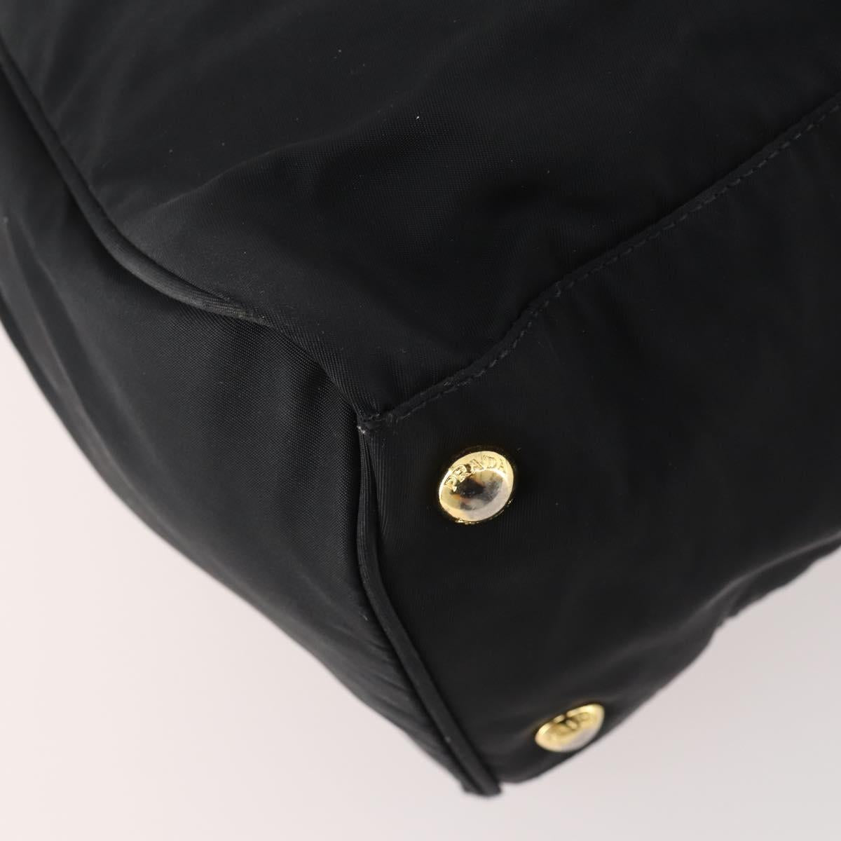 PRADA Hand Bag Nylon 2way Black Gold Auth YKZ792
