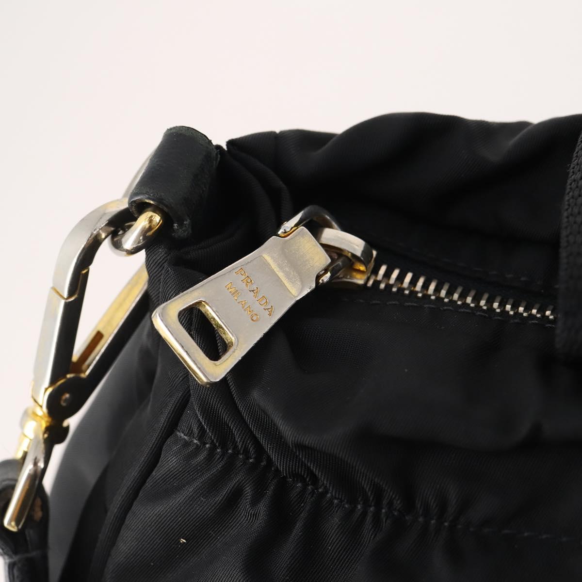 PRADA Hand Bag Nylon 2way Black Gold Auth YKZ792