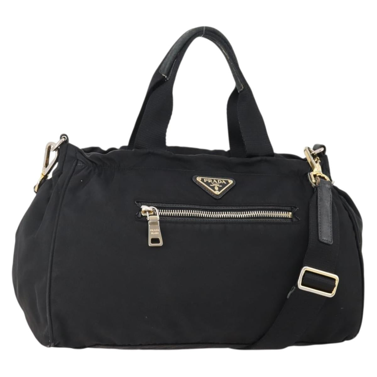 PRADA Hand Bag Nylon 2way Black Gold Auth YKZ792
