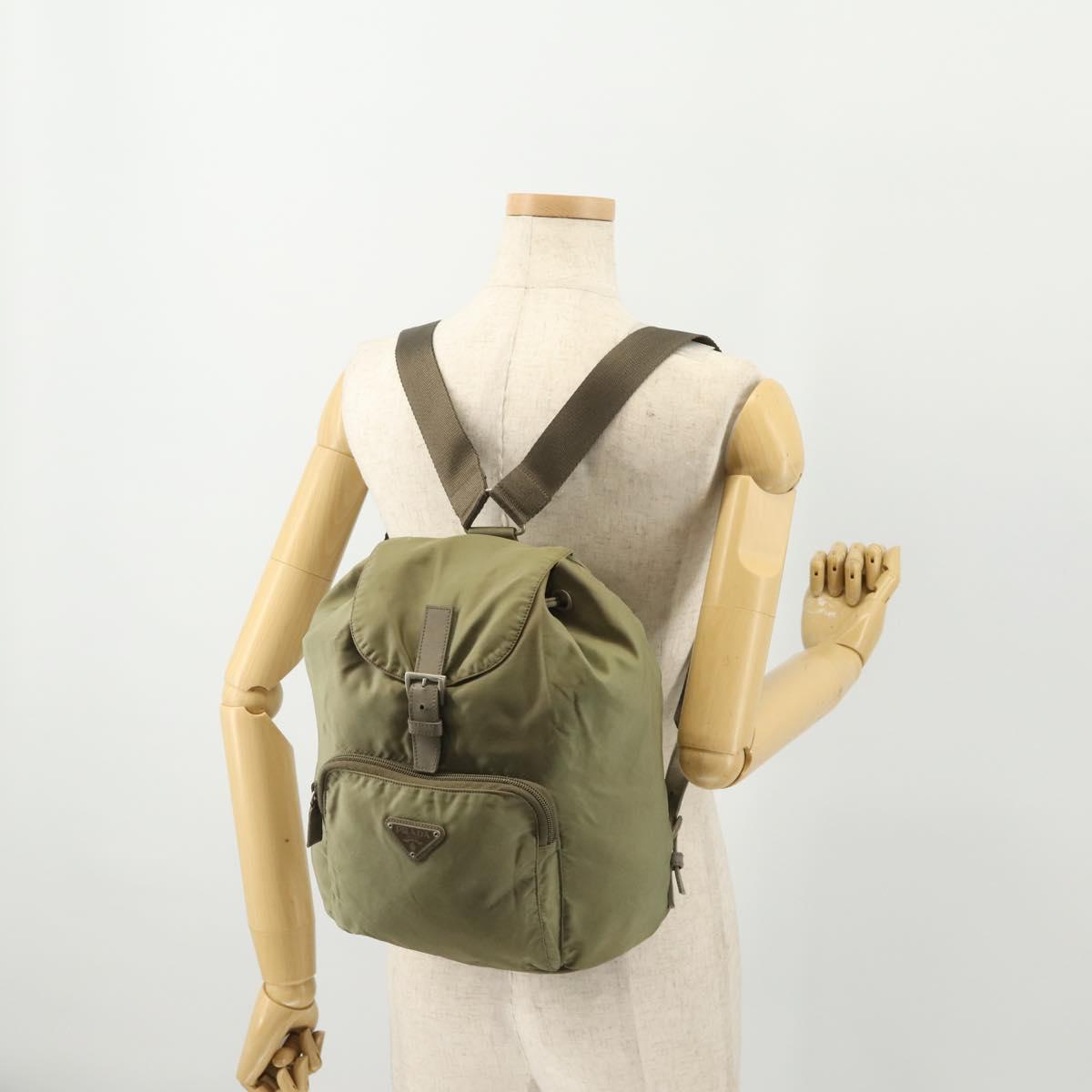PRADA Backpack Nylon Beige Silver Auth YKZ795