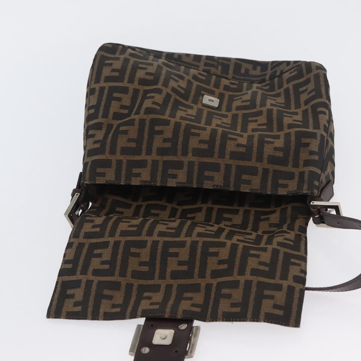 FENDI Zucca Canvas Mamma Baguette Shoulder Bag Brown Black Auth YKZ801A
