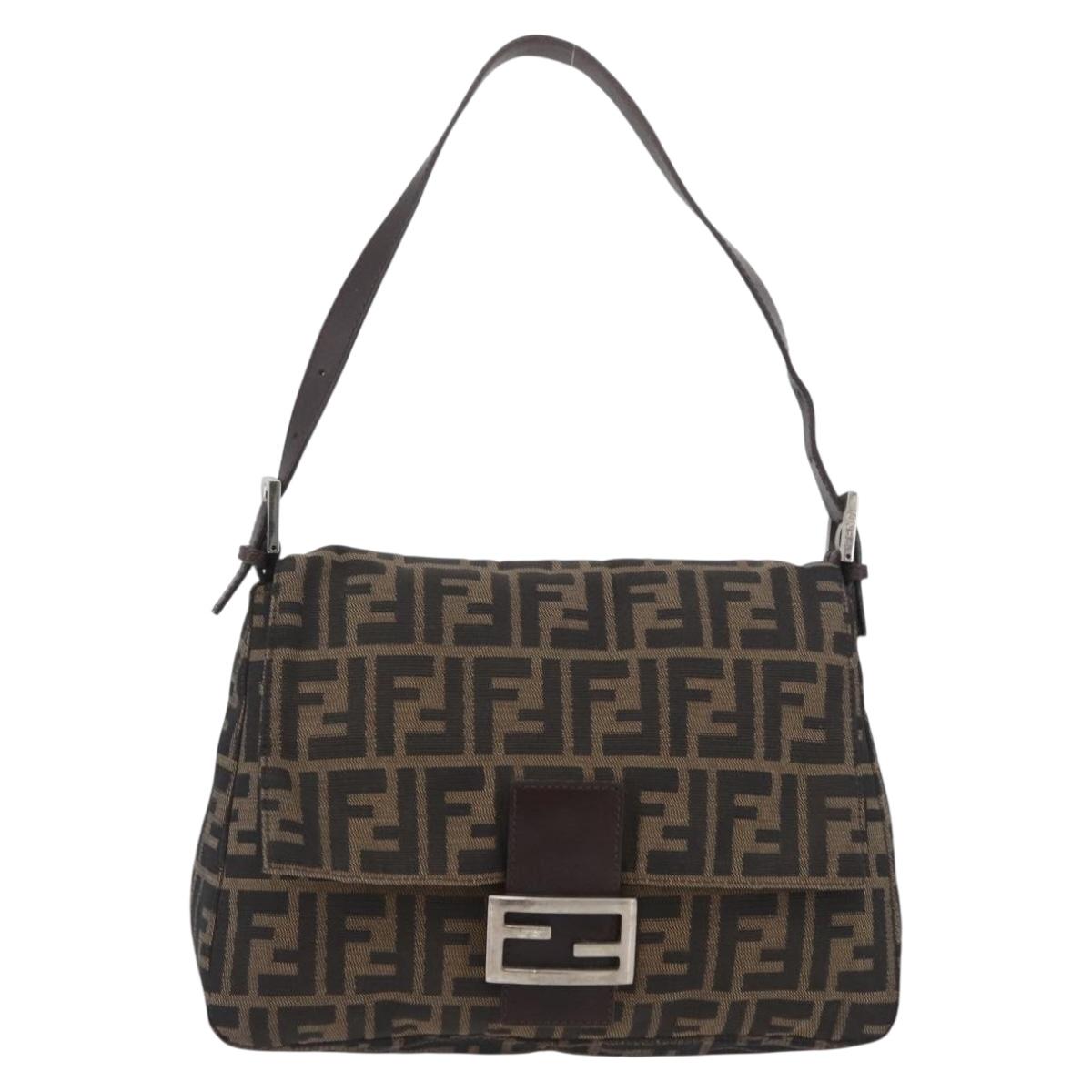 FENDI Zucca Canvas Mamma Baguette Shoulder Bag Brown Black Auth YKZ801A