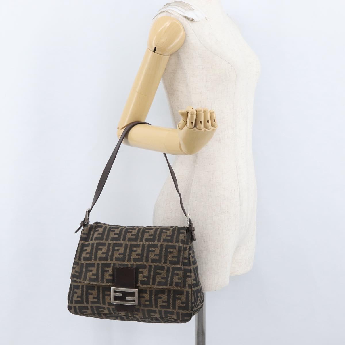 FENDI Zucca Canvas Mamma Baguette Shoulder Bag Brown Black Auth YKZ801A