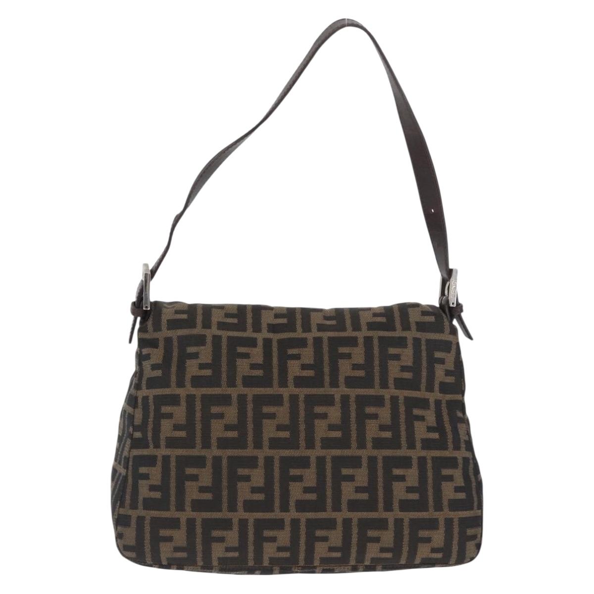 FENDI Zucca Canvas Mamma Baguette Shoulder Bag Brown Black Auth YKZ801A