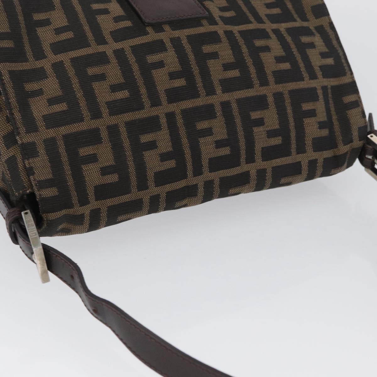 FENDI Zucca Canvas Mamma Baguette Shoulder Bag Brown Black Auth YKZ801A