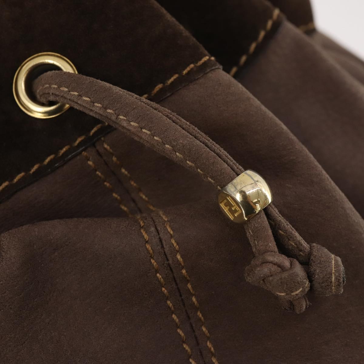 FENDI Shoulder Bag Suede 2way Brown Gold Auth YKZ803