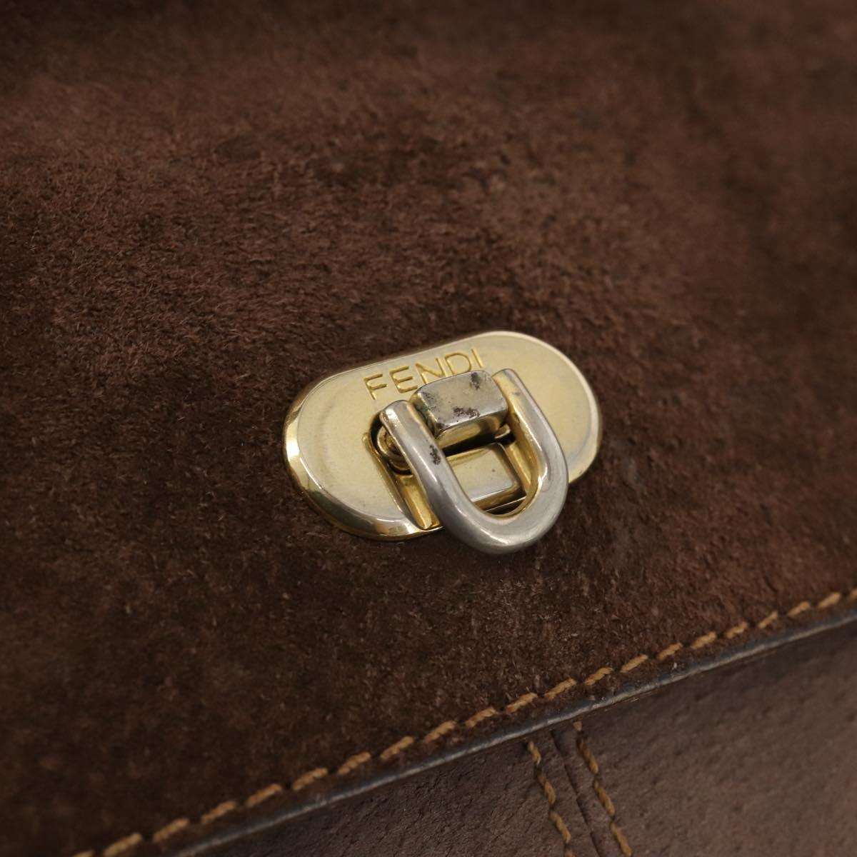 FENDI Shoulder Bag Suede 2way Brown Gold Auth YKZ803