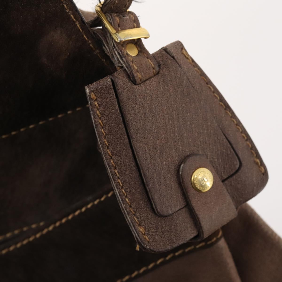 FENDI Shoulder Bag Suede 2way Brown Gold Auth YKZ803