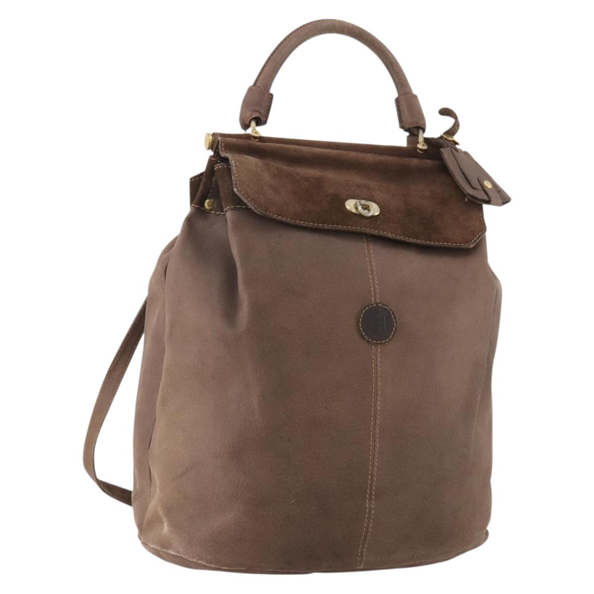 FENDI Shoulder Bag Suede 2way Brown Gold Auth YKZ803