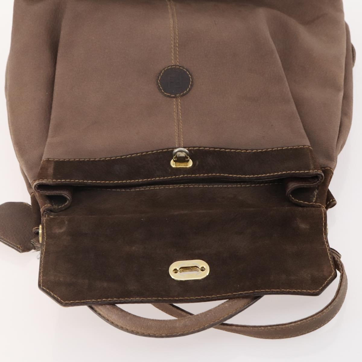 FENDI Shoulder Bag Suede 2way Brown Gold Auth YKZ803