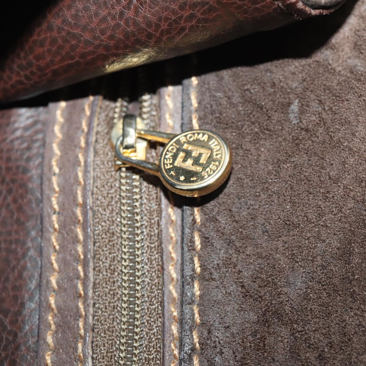FENDI Shoulder Bag Suede 2way Brown Gold Auth YKZ803