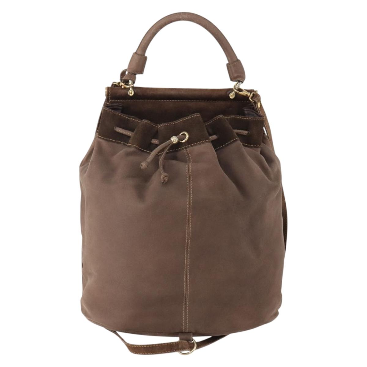 FENDI Shoulder Bag Suede 2way Brown Gold Auth YKZ803