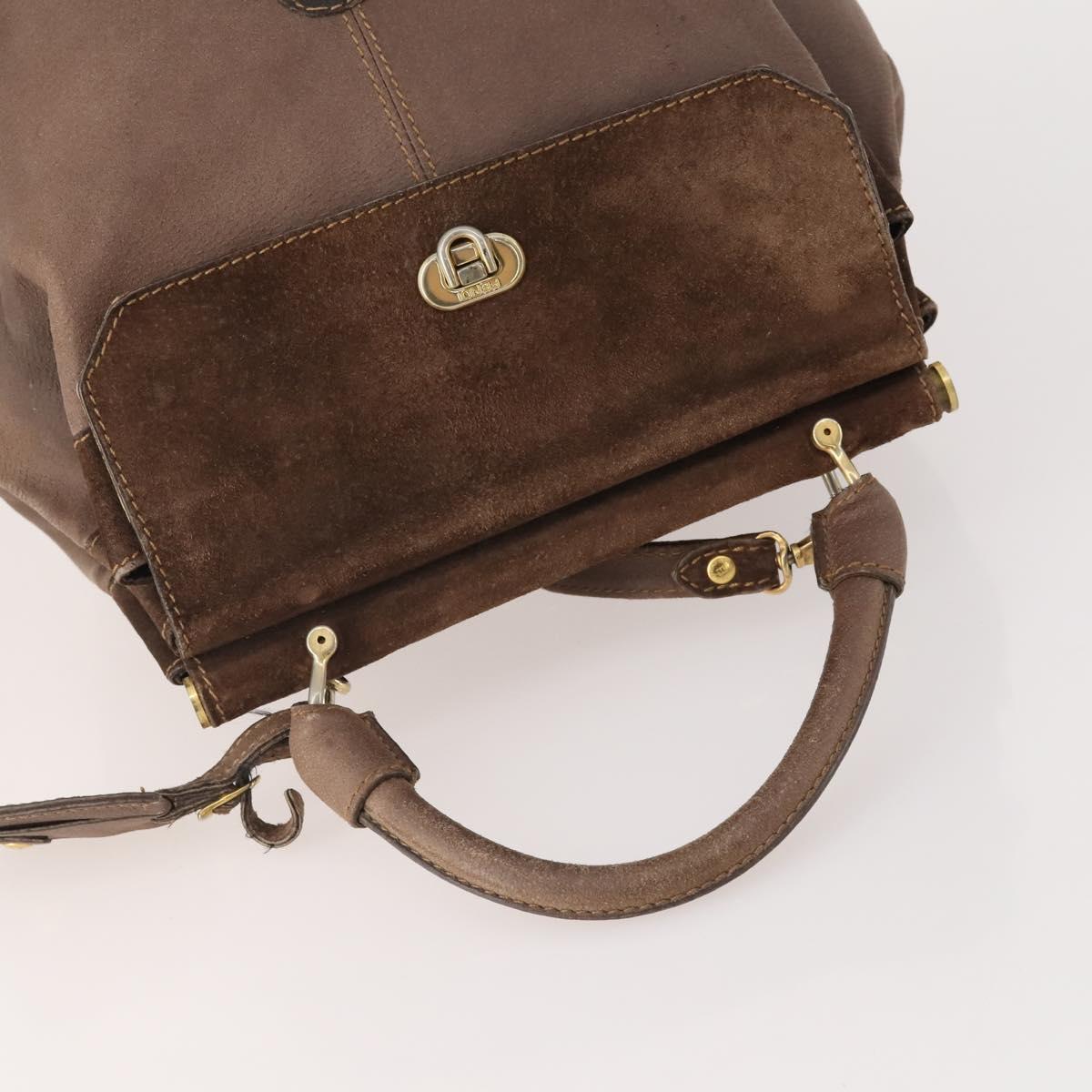 FENDI Shoulder Bag Suede 2way Brown Gold Auth YKZ803