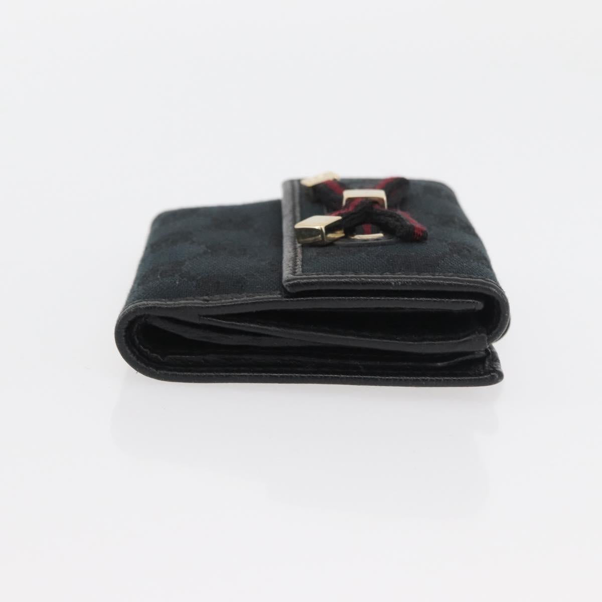 GUCCI GG Canvas Pretty Wallet Black Gold Navy 167466 Auth YKZ814A