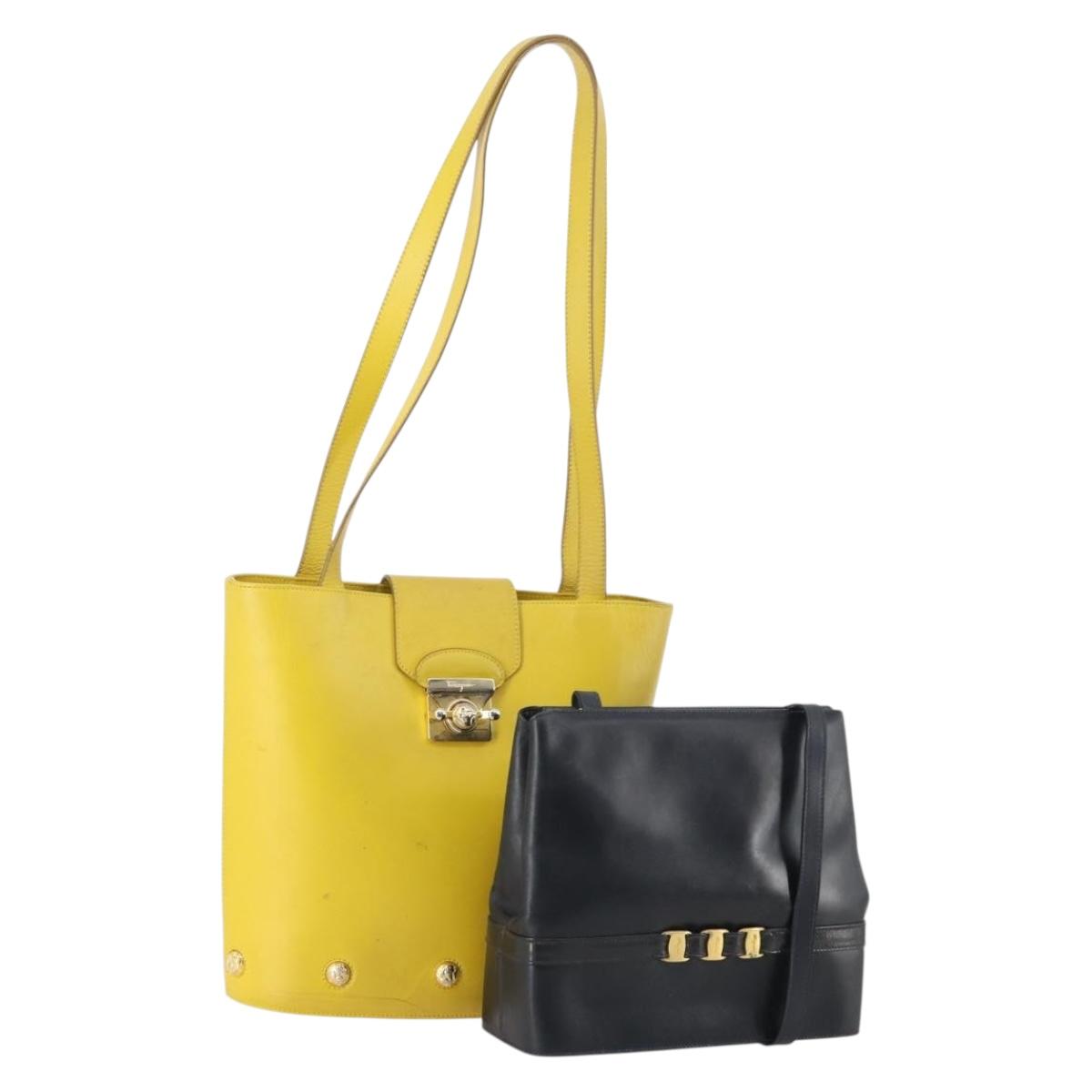 Salvatore Ferragamo Shoulder Bag Leather 2 Set Black Yellow Auth YKZ815